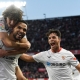 Bryan y En-Nesyri celebran junto a Óliver un gol ante el Mallorca