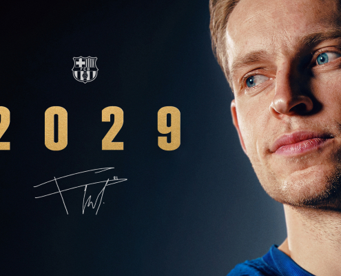 label.aria.barcelonabadge De Jong firma hasta 2029 El centrocampista holandés ha hecho oficial su nueva incorporación al Club en un acto con el presidente Joan Laporta, amigos y familiares y miembros de la Comisión Deportiva del Primer Equipo label.aria.clock Hace 1 hora