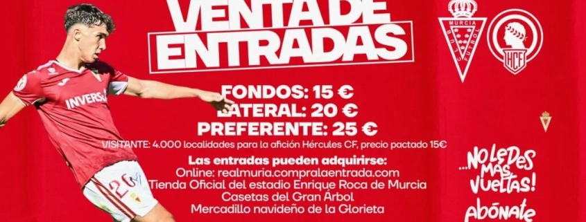 Ya a la venta las entradas para el Real Murcia – Hércules CF