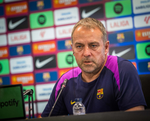 Escudo del FC Barcelona 'Queremos ganar el último partido' El técnico azulgrana hace balance de la temporada y desea al equipo femenino lo mejor en la final de la Champions Primer Equipo Fecha publicada hace 1 hora