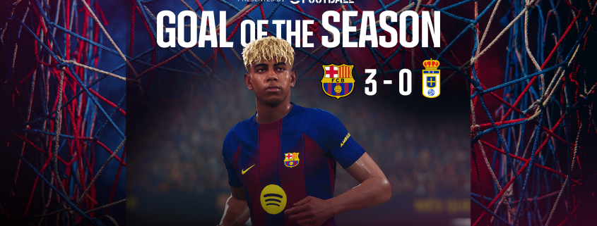 Escudo del FC Barcelona Lamine Yamal v Oviedo gana el Gol de la Temporada Más de 15.000 personas votaron en la aplicación del FC Barcelona y éste fue elegido ganador Primer Equipo Fecha de publicación Hace 27 Minutos